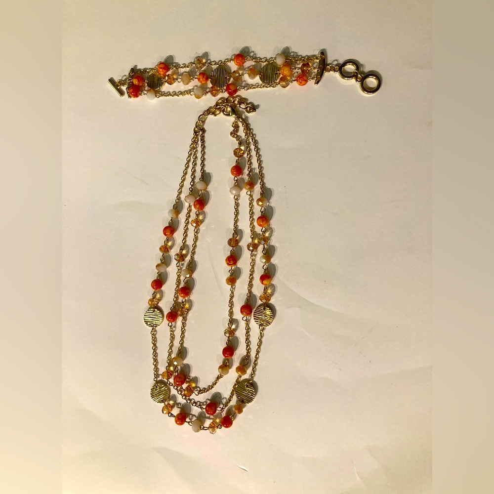 Necklace and matching Bracelet in orange and gold